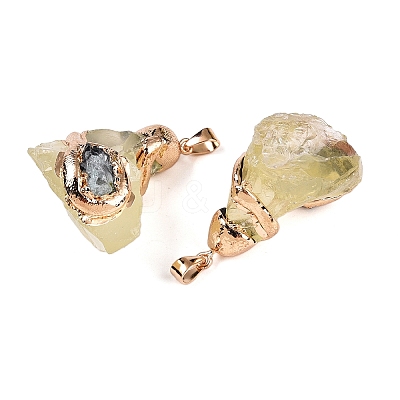 Raw Rough Natural Lemon Quartz Pendants G-T138-175C-1