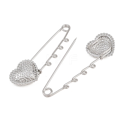 Hammered Heart 304 Stainless Steel Safety Pins Brooch Findings SA-CBA098D-15D-P04-1