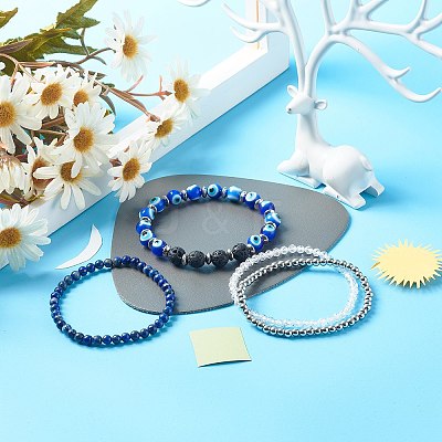 Evil Eye Handmade Lampwork Stretch Bracelets Set BJEW-JB06790-1