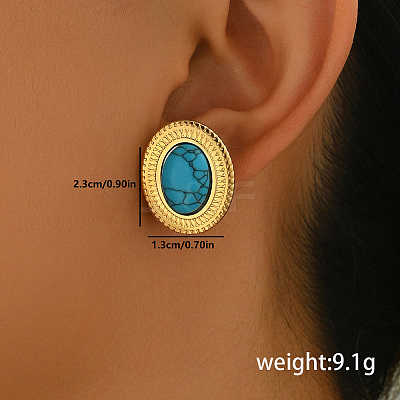 Vintage Stainless Steel with Turquoise Stud Earrings YU8989-1-1