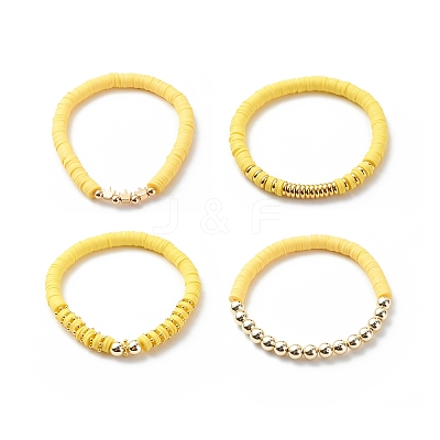 4Pcs 4 Color Handmade Polymer Clay Disc Surfer Bracelets Set BJEW-JB08802-1