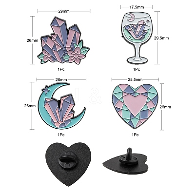 4Pcs 4 Style Heart & Flower & Moon & Wine Glass Enamel Pin JEWB-FS0001-04-1