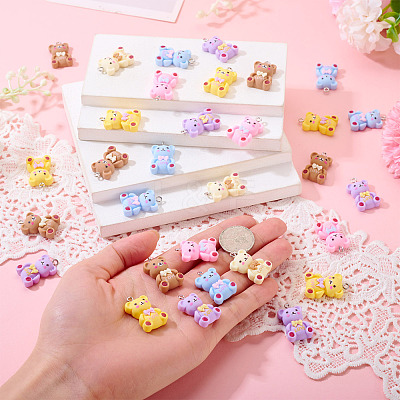 36Pcs 6 Colors Bear with Word Love Opaque Resin Pendants RESI-TA0005-59-1