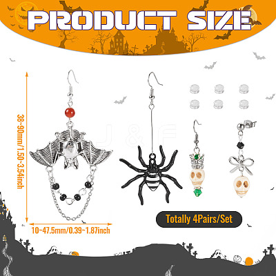 Hallowmas Alloy Enamel & Synthetic Turquoise Dangle & Stud Earring Sets EJEW-TA00709-1
