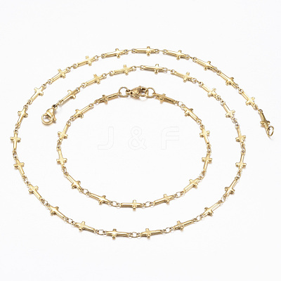 304 Stainless Steel Cross Link Chain Jewelry Sets SJEW-H103-11G-1