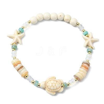 Natural Freshwater Shell & Amazonite & Synthetic Turquoise & Opalite & Non-magnetic Hematite Beads Stretch Bracelets for Women BJEW-JB13810-01-1