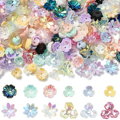 200Pcs 4 Styles Acrylic & Resin Bead Caps FIND-YW0010-10-1