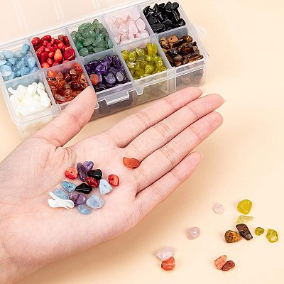 Natural Jade & Aquamarine &  Green Aventurine & White Shell & Red Jasper & Rose Quartz & Tiger Eye & Amethyst & Agate & Obsidian Chips Beads G-PH0033-03-1