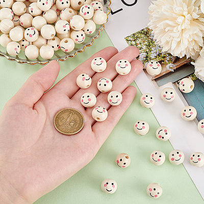 Printed Natural Wood European Beads WOOD-PH0002-79C-1