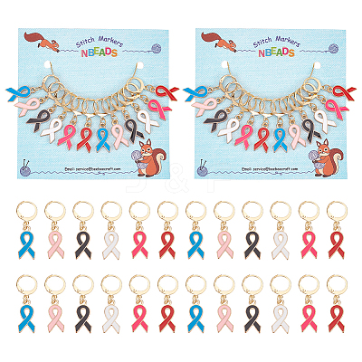 Alloy Enamel Awareness Ribbon Charm Locking Stitch Markers HJEW-PH01815-1