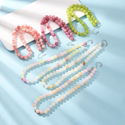 10MM Dyed Natural Green Jade Round Beaded Necklaces GG-CBAA808-04P-D-1