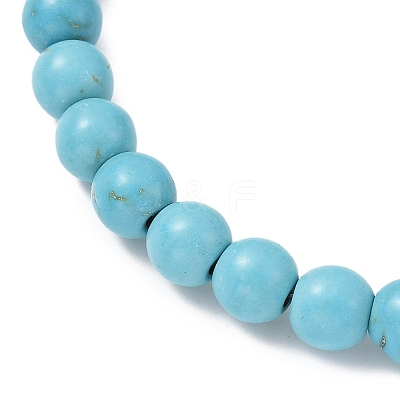 Tibetan Style Alloy Dolphin & Synthetic Turquoise Round Beaded Stretch Bracelet BJEW-JB09895-02-1