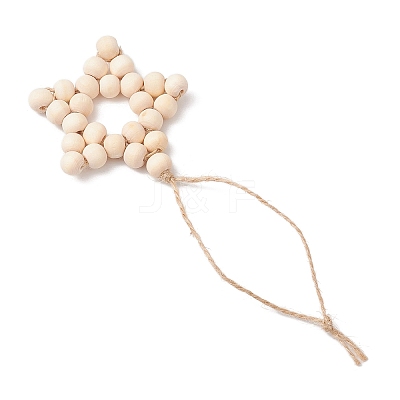 Star Natural Unfinished Wood Beaded Pendant Decorations HJEW-JM02842-02-1