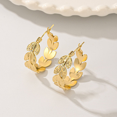 201 Stainless Steel Irregular Leaf Hoop Earrings JJ2529-1