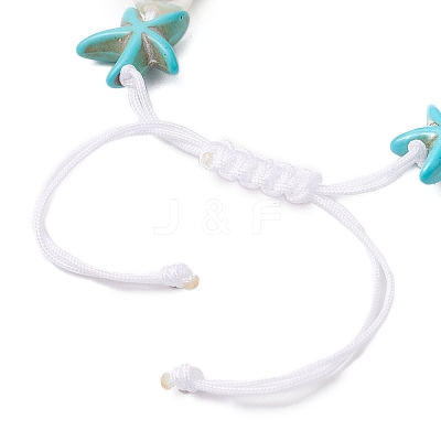 Starfish Synthetic Turquoise & Acrylic Pearl Braided Bead Bracelets for Women BJEW-JB11263-01-1