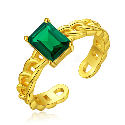 Golden Brass Micro Pave Cubic Zirconia Solitaire Ring EP4174-2-1