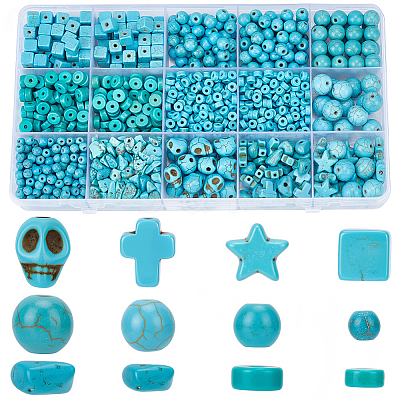 1200Pcs 12 Styles Synthetic Turquoise Beads Sets TURQ-PA0001-01A-1
