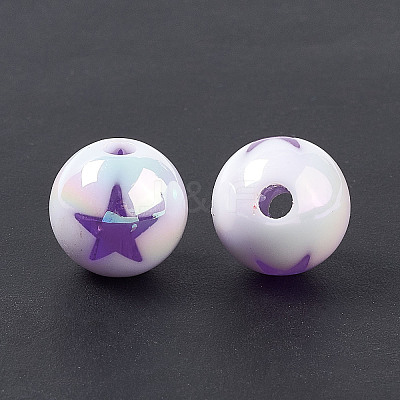 UV Plating Rainbow Iridescent Acrylic Beads OACR-H015-14-1