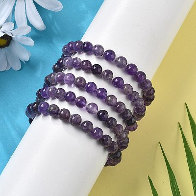 Natural Amethyst Beaded Stretch Bracelets BJEW-Q692-56-8mm-1