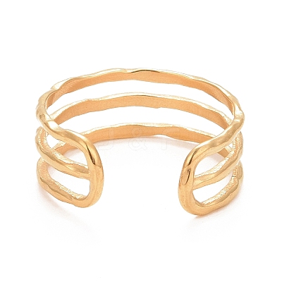 Ion Plating(IP) 304 Stainless Steel Triple Line Open Cuff Ring for Women LS-RJEW-C025-12G-1