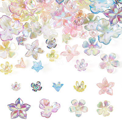 45Pcs 9 Colors Transparent Acrylic Bead Caps MACR-TA0001-92-1
