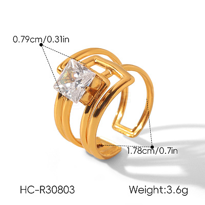 304 Stainless Steel Pave Clear Cubic Zirconia Cuff Open Rings for Women WG46FF3-05-1