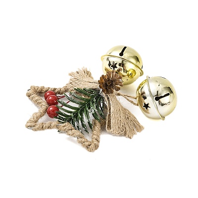 Christmas Plastic Star with Bell Pendant Decorations AJEW-S088-01B-1
