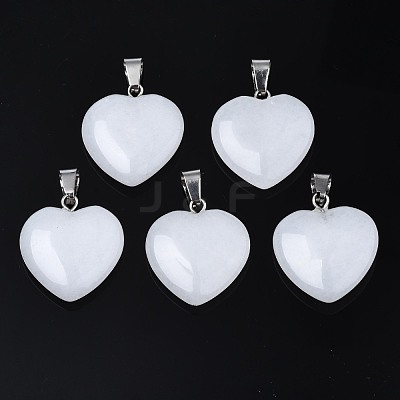 Heart Natural White Jade Pendants G-Q438-01-1