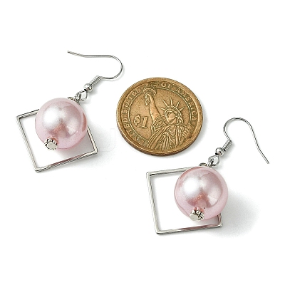 ABS Plastic Imitation Pearl with Rhombus Dangle Earrings EJEW-JE05501-1