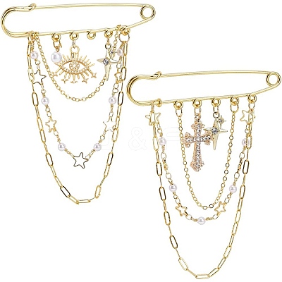2Pcs 2 Styles Steel Brooches JEWB-BM0001-01G-1