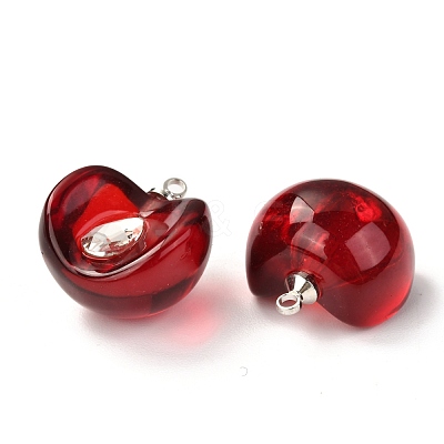 Resin Pendants with Glass Kernel and Stainless Steel Top Ring RESI-A015-02-1