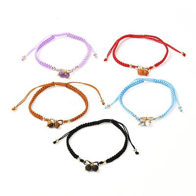 Adjustable Natural Gemstone Braided Bracelets BJEW-JB07026-1
