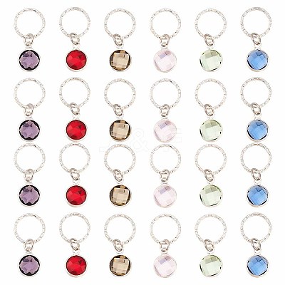 24Pcs 6 Colors Brass Glass Dreadlocks Beads OHAR-AB00011-1