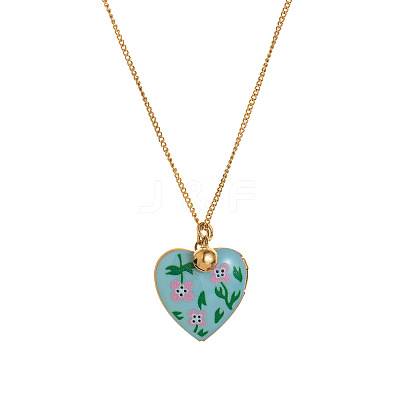 304 Stainless Steel Enamel Printed Mom Heart Locket Pendant Necklaces for Mother's Day Gift WG641EA-07-1