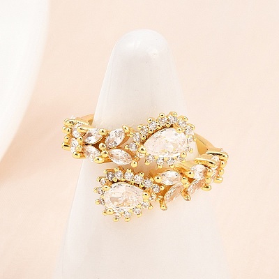 Brass Micro Pave Cubic Zirconia Cuff Rings for Women RJEW-Z113-48G-1
