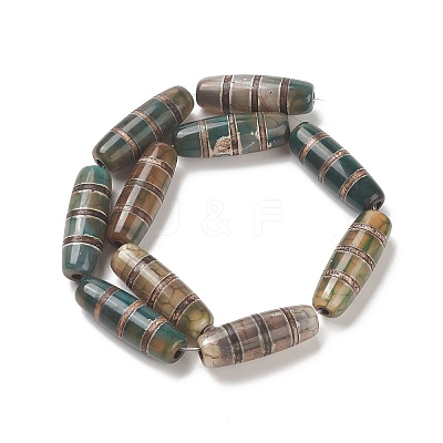 Tibetan Style Striped Pattern dZi Beads Strands TDZI-G012-37B-1