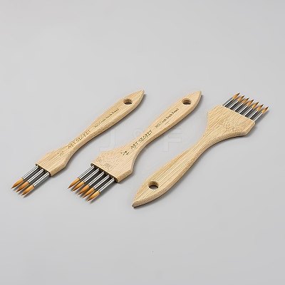 3Pcs Hickory Wood Handle Multi-Tine Art Brush Kits DRAW-WH0006-007B-1