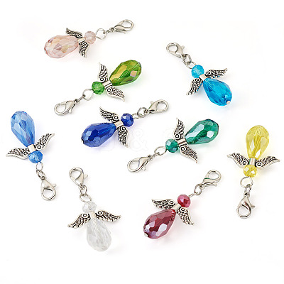 Angel Glass & Alloy Pendant Decoration HJEW-TAC0055-1