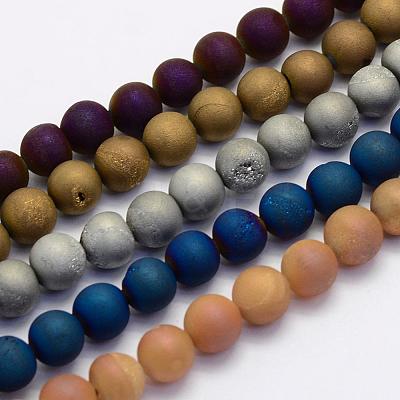 Electroplate Natural Druzy Agate Beads Strands G-G708-10mm-M-1