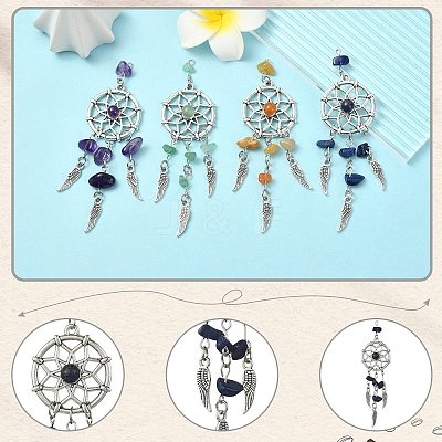 14Pcs 7 Colors Natural & Synthetic Gemstone Dream Catcher Pendants PALLOY-CJ00165-1