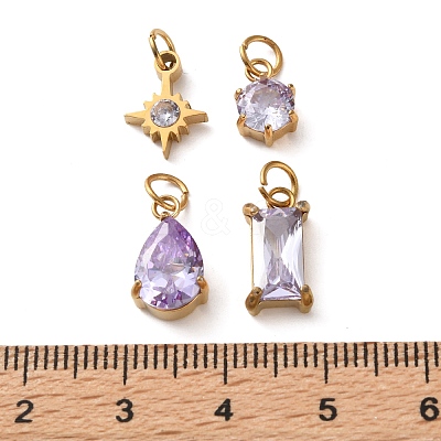 4Pcs 4 Styles 304 Stainless Steel & Glass Pendants GL-CBAC8BB-01G-06-1