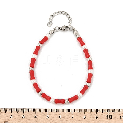 304 Stainless Steel Beaded Bracelets for Women BJEW-M056-08P-02-1