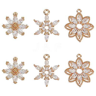 6Pcs 3 Styles Brass Micro Pave Cubic Zirconia Pendants KK-GO0002-31-1