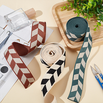 3Pcs 3 Colors Polyester Jacquard Rhomboid Ribbon OCOR-BC0006-72-1