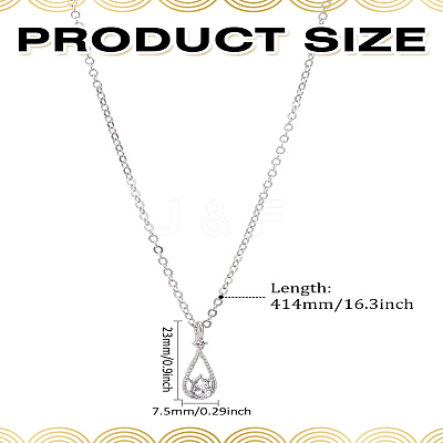 1Pc Alloy Clear Cubic Zirconia Teardrop Pendant Necklaces for Women NJEW-LP0004-14P-1