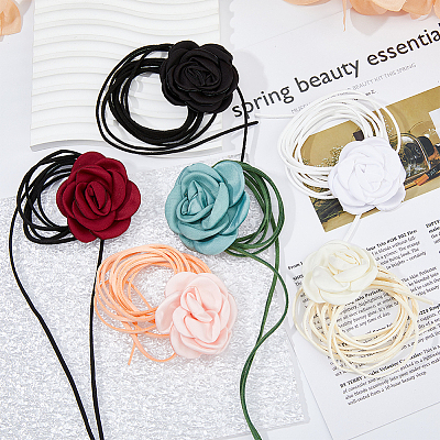 6Pcs 6 Colors Velvet Flower Collar Choker Necklaces Set NJEW-FI0001-09-1