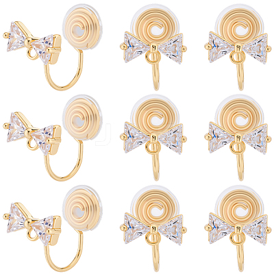 10Pcs Brass Micro Pave Clear Cubic Zirconia Clip-on Earring Findings KK-BBC0022-19-1