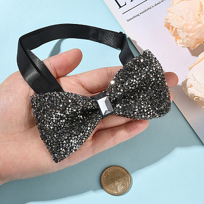 1Pc Polyester with Rhinestone Bow Ties for Bridegroom AJEW-SP0003-32A-1