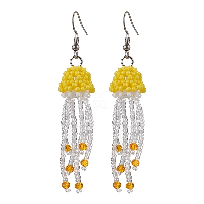 304 Stainless Steel Glass Seed Beaded Jellyfish Dangle Earrings EJEW-MZ00435-1