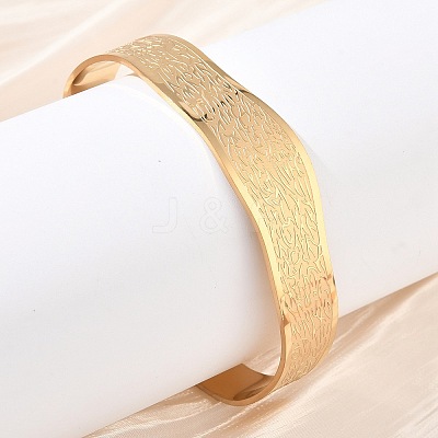 Abstract Pattern 304 Stainless Steel Cuff Bangles for Women BJEW-D466-04G-1